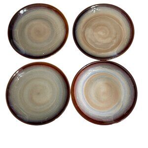 4 Sango Nova Brown 4933 Stoneware Luncheon Plates 8" Diameter Earthy Tones -B